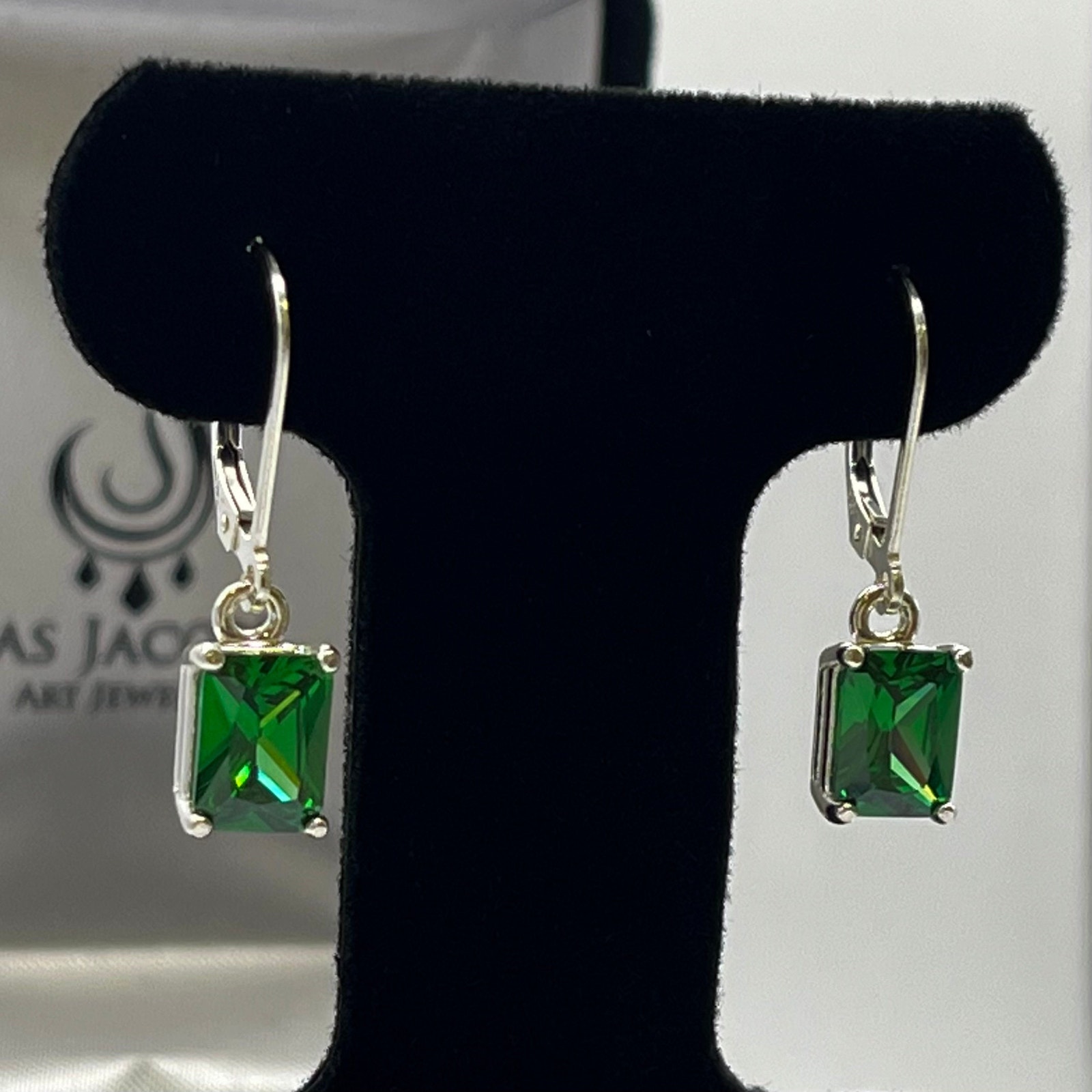 Beautiful 3ctw Emerald Cut Emerald Earrings In Sterling Silver May Birthstone